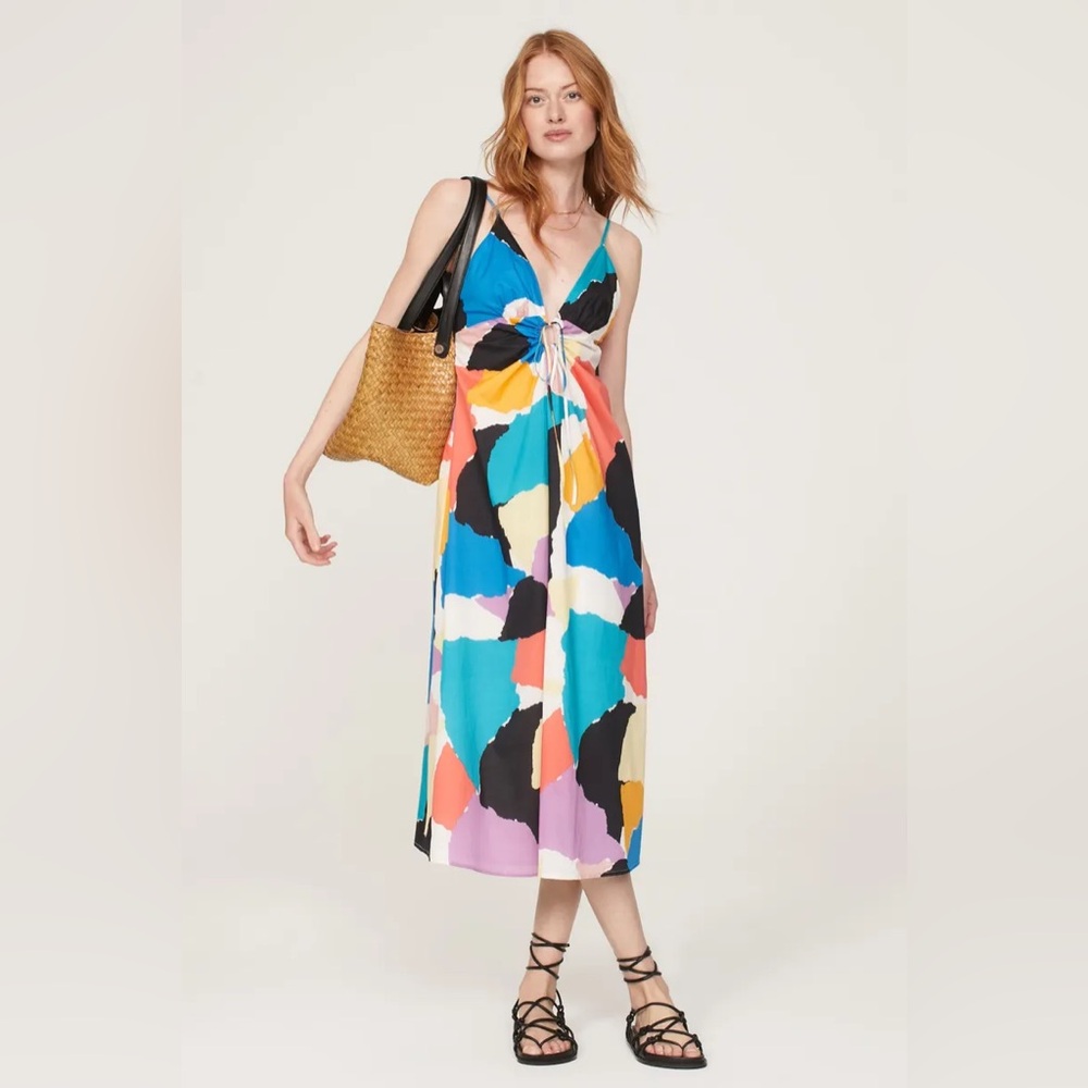 NWT Rails Sabina Color-block Spagetti Strap 100% Cotton Midi Dress M